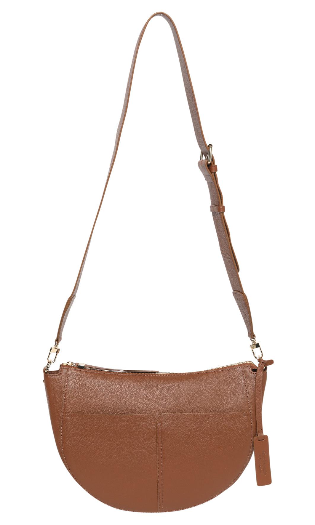 Leather Circle Cross Body Bag - Cognac – The Bay Room