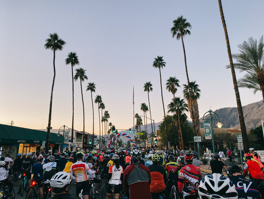 Riders line up at the start of the tour de palm springs.
