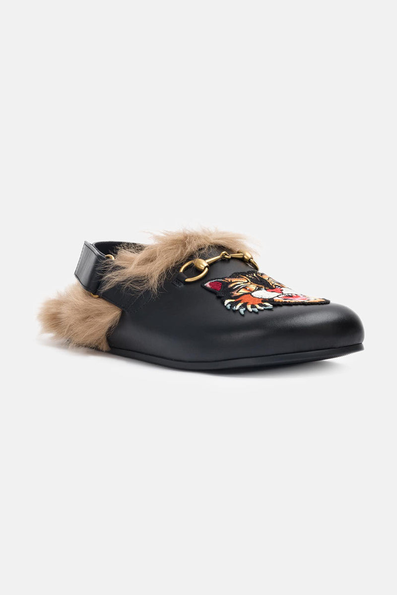 Gucci Mules A Mors En Cuir A Broderie Chat Leclaireur