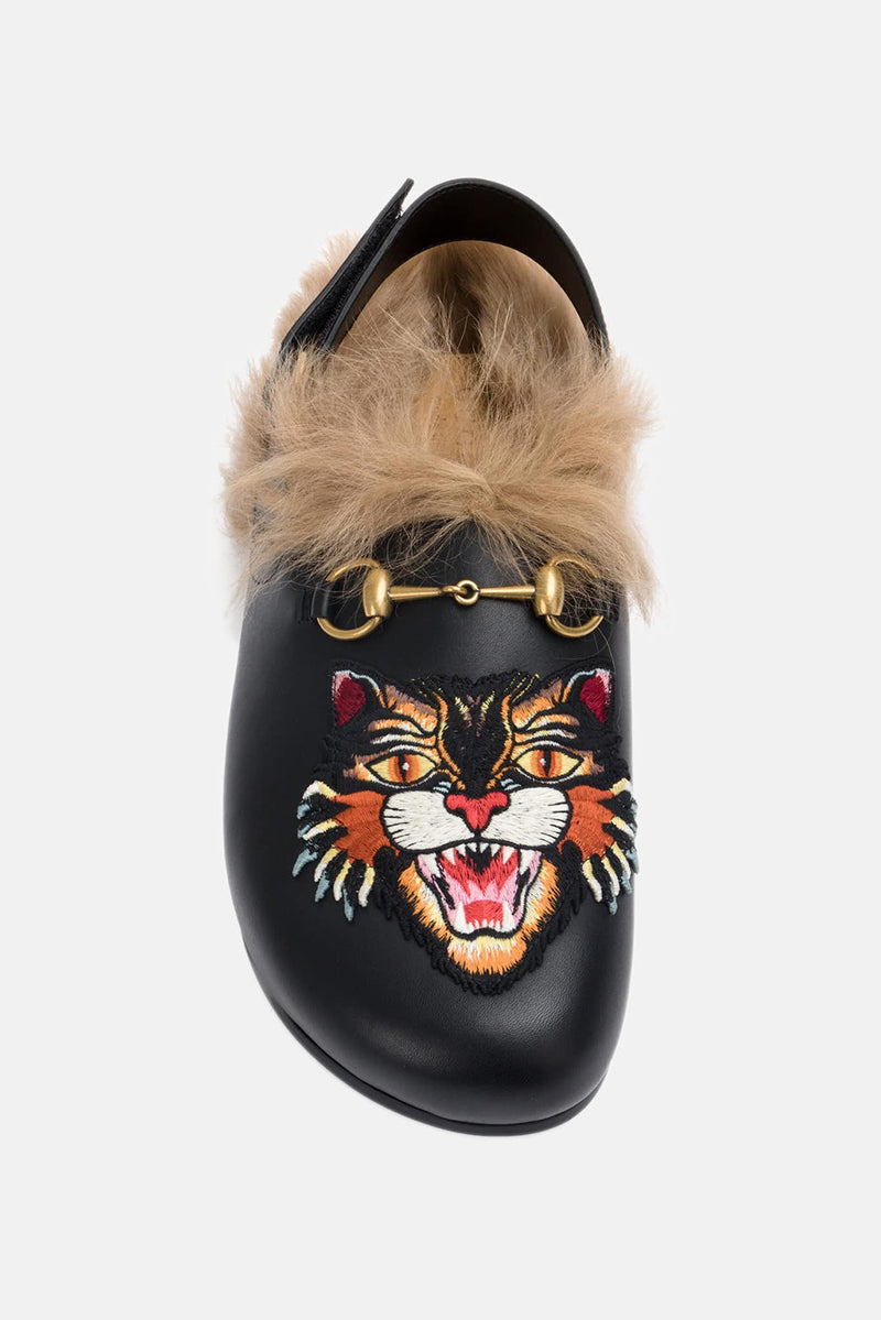 Gucci Mules A Mors En Cuir A Broderie Chat Leclaireur