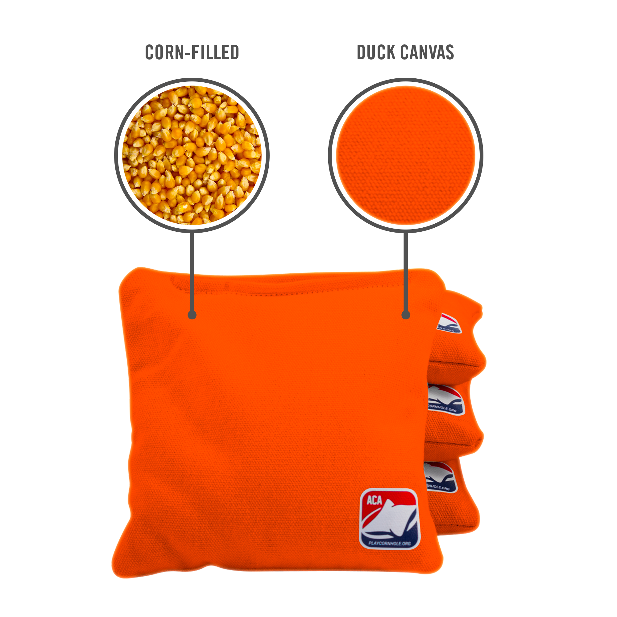 Orange Corn Filled Cornhole Bags Official ACA Cornhole Bags