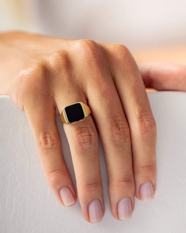 Nerano Ring - 18k Gold Vermeil & Onyx Edelstein | BRUNA