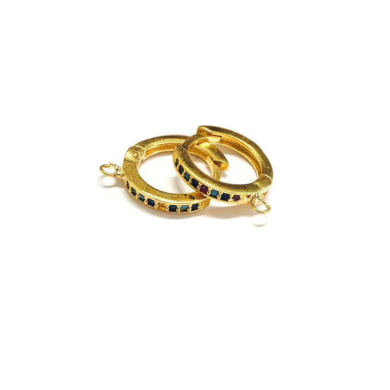 24Kt Gold Plated Brass Leverback Micro Pave Earrings, 15mm Gold Plated Leverback Earring Hoops