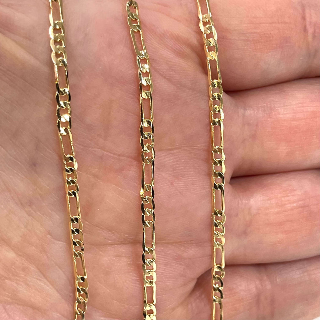 24Kt Shiny Gold Plated Figaro Chain, 2mm Gold Figaro Chain