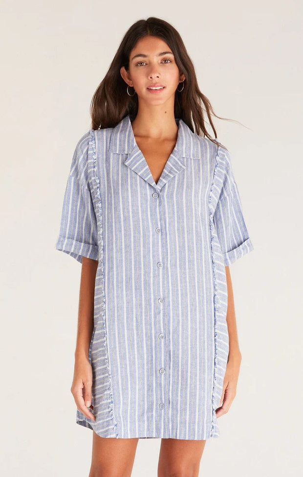 Jayden Striped Linen Mini Dress | Teal Poppy