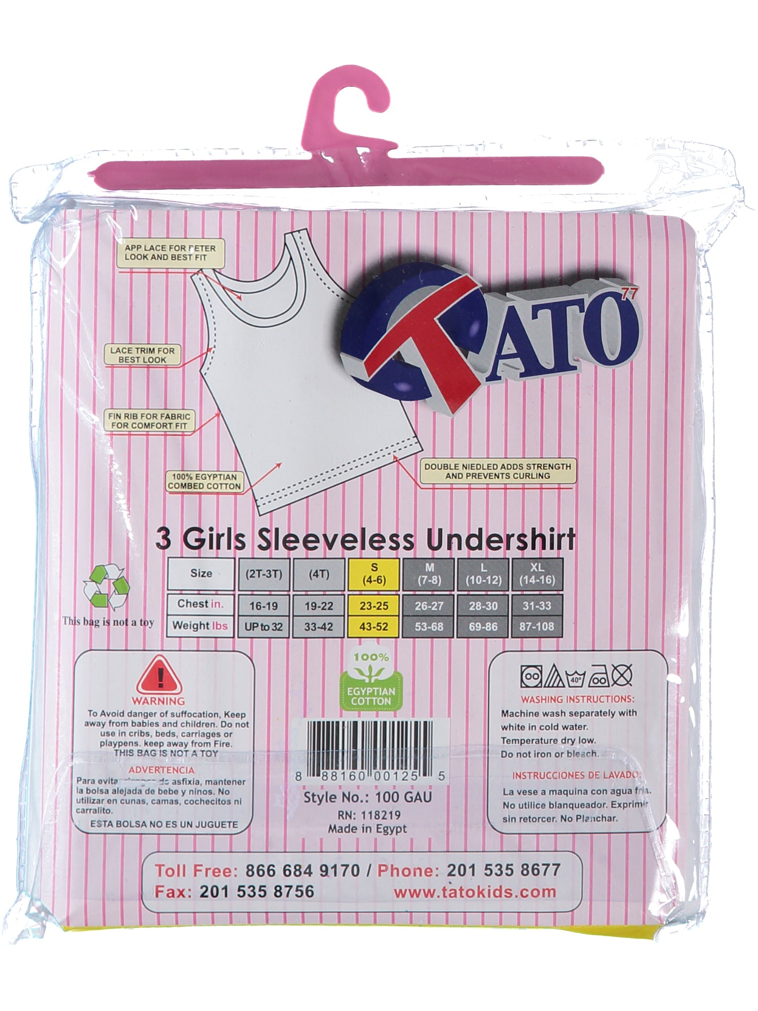 Tato Girls 2T-16 3 Pack Tank Undershirts