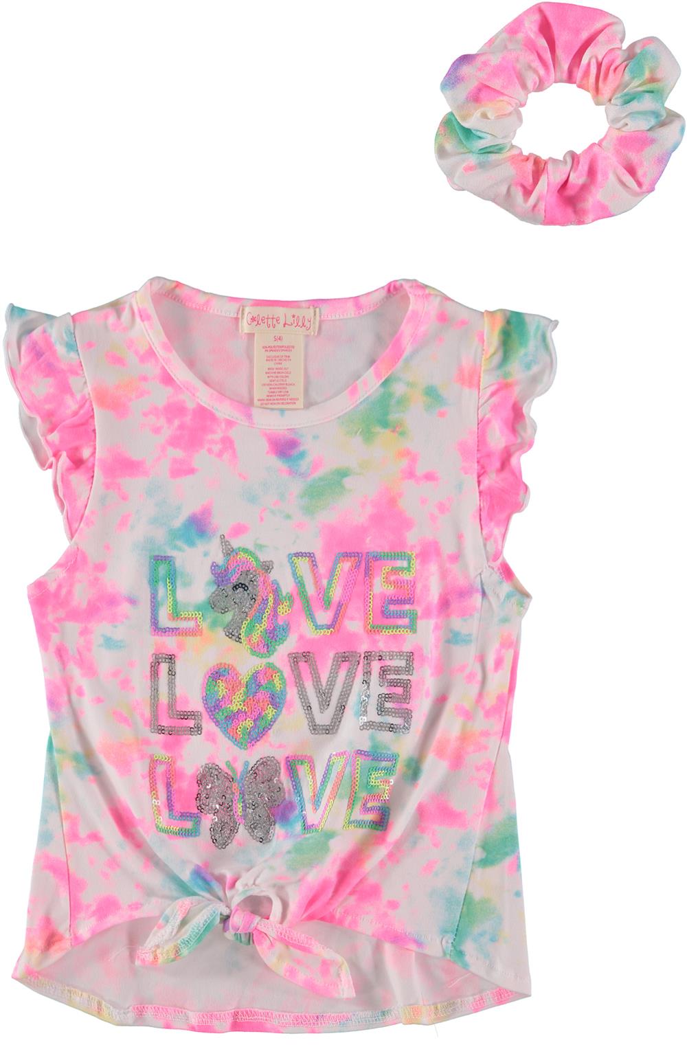 Colette Lilly Girls 2T-4T Love Sequin Front Tie Knot Top with Hair Scr ...