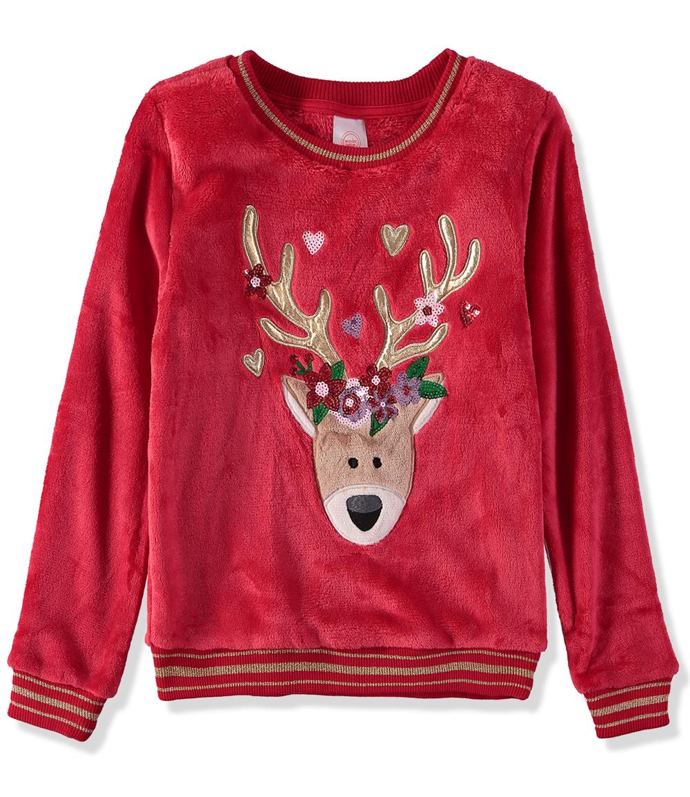 Bij wet Miniatuur plank Wonder Nation Girls 7-16 Plush Embellished Crew Reindeer Sweatshirt – S&D  Kids