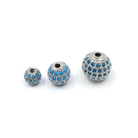 Rhodium plated Bead with Turquoise CZ pave | Bellaire Wholesale