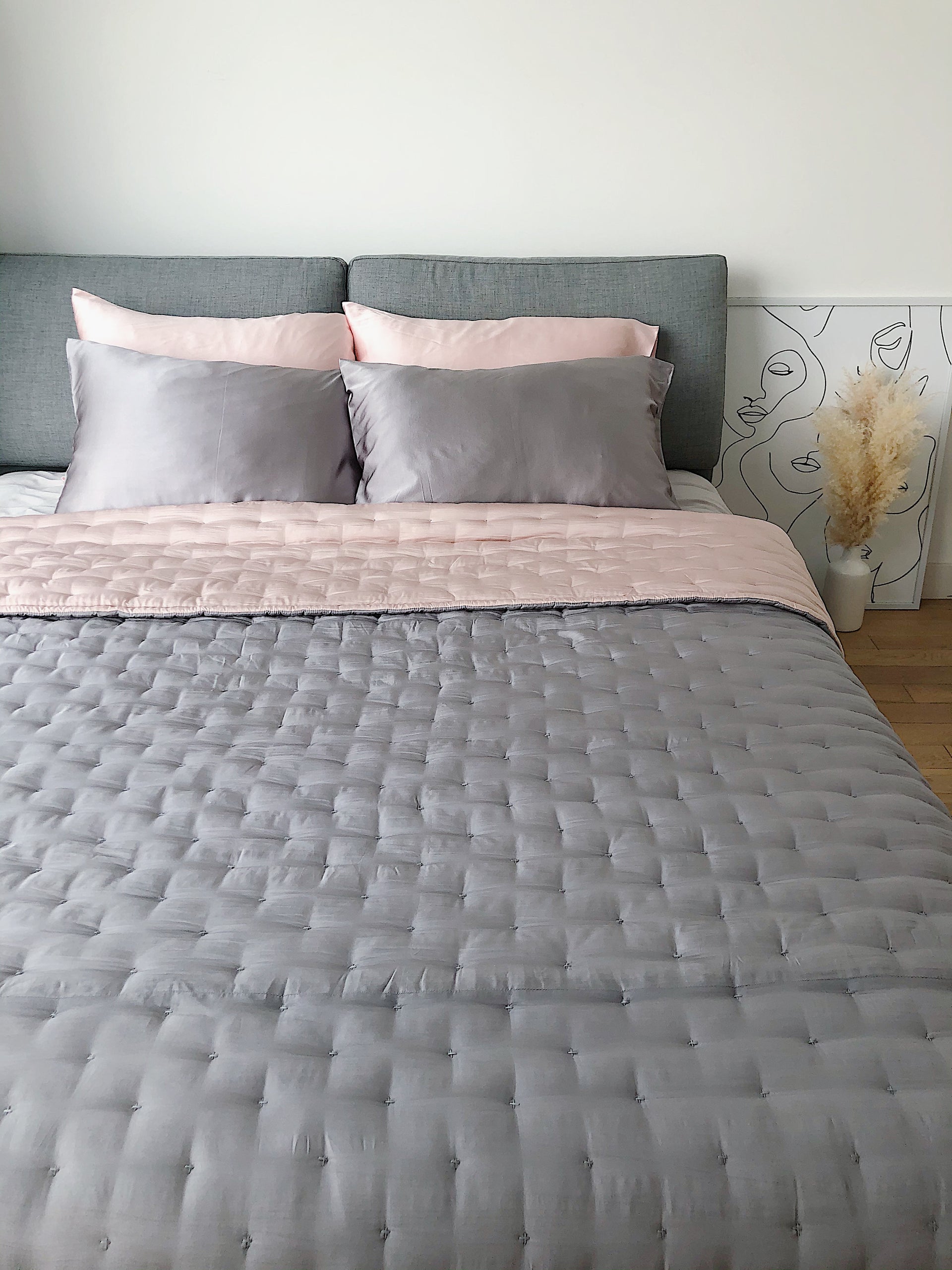 Silk Quilted Duvet - Charcoal and Blush Pink – Sunday in Hoi An