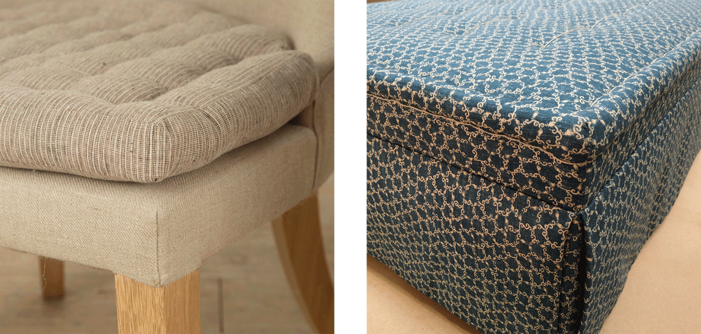 French mattress stitched cushion and a skirted footstool with the most traditional stitching