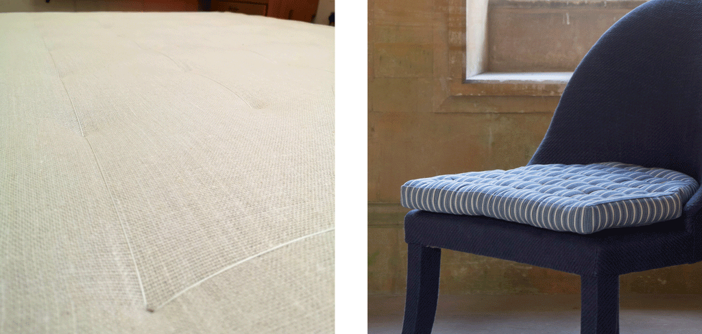 French Mattress stitched surface, alongside a stitched chair cushion