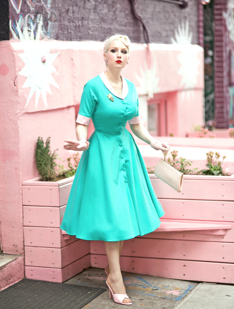 rose lace 1950s - retro vintage dress 50s Vintage Dress (Swing
