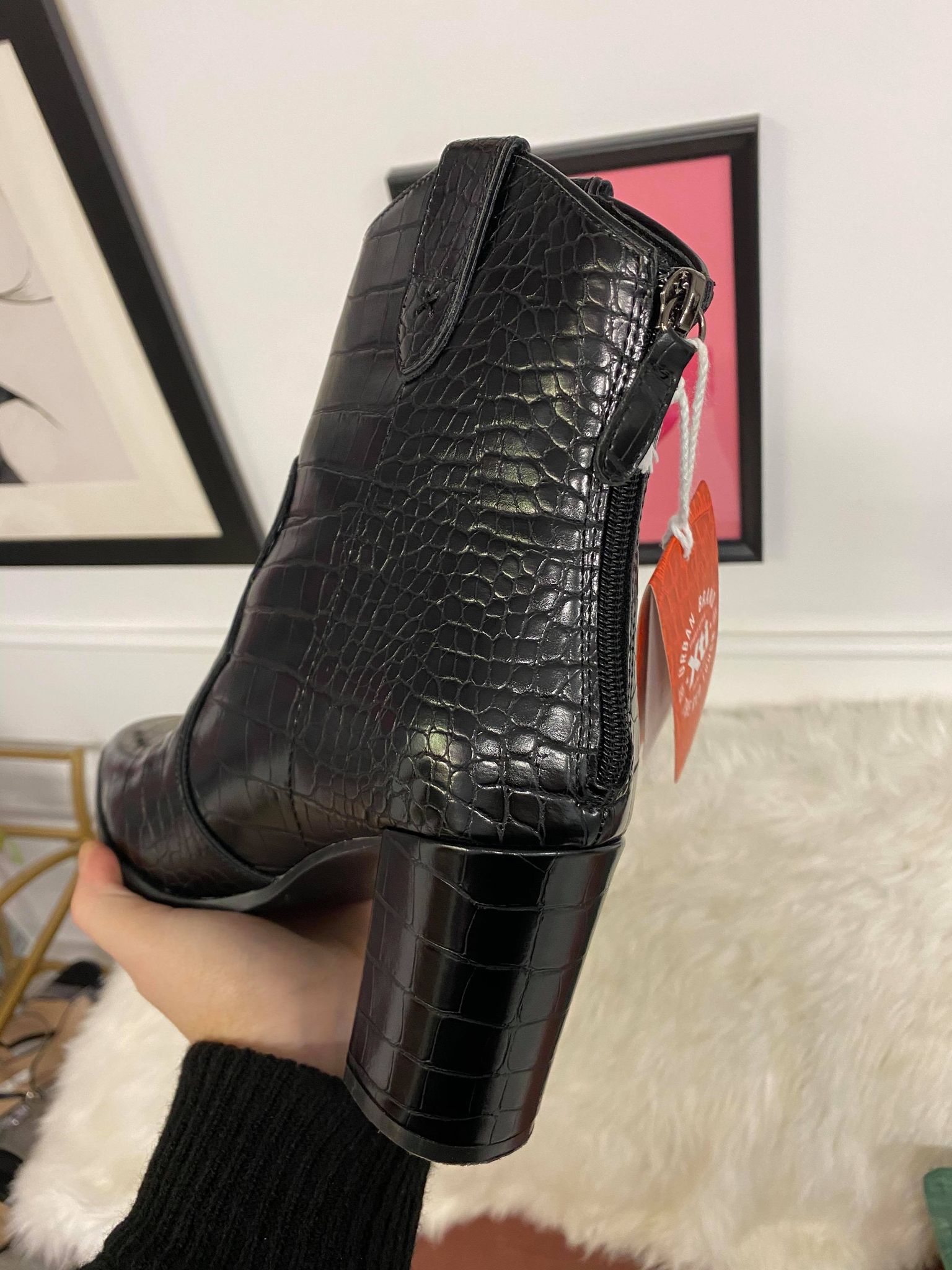 Black Croc Print Ankle Boots by XTI 