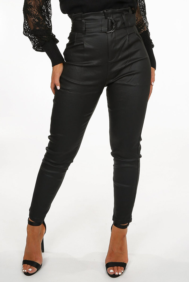 black high waisted belted trousers