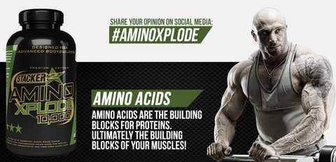 Amino Xplode 10,000  - Stacker 2 • 420 capsules (84 servings) • Aminozuren & Herstel - banner - bouwstenen voor eiwitten & dus spieren