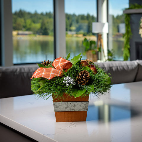 fall centerpiece - deep-orange wooden container