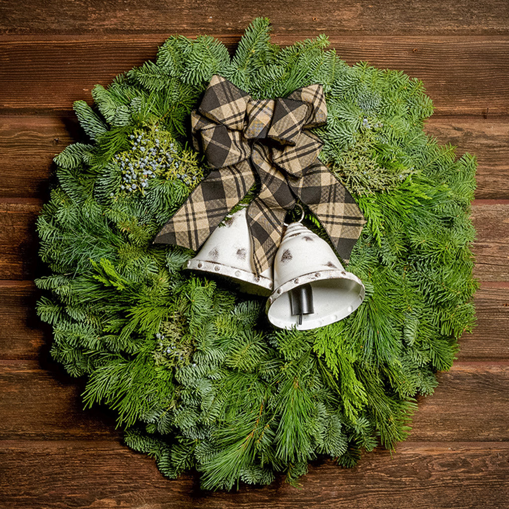 Top Seller! Juniper and Cedar Wreath with Gold Hanging Bell