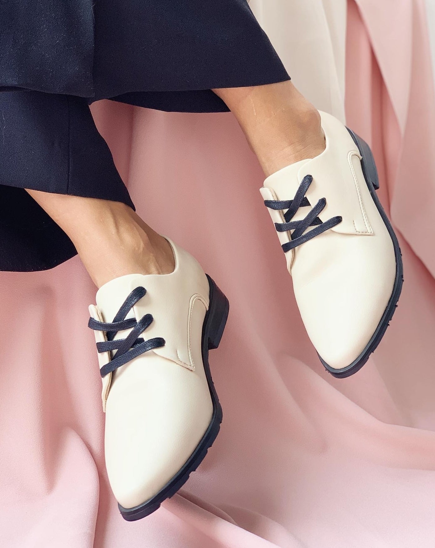 pink and white oxfords