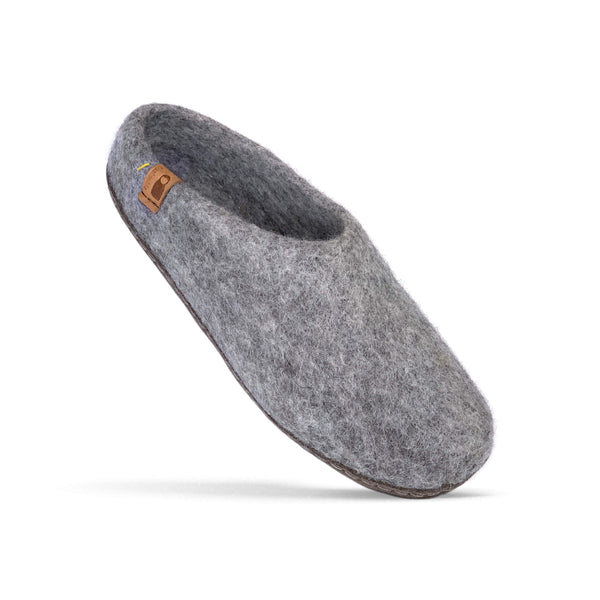 Wool Slipper with Leather Sole - Dark 