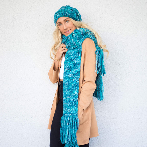 Knit Pure Merino Wool Long Scarf for Women Oversized Chunky 