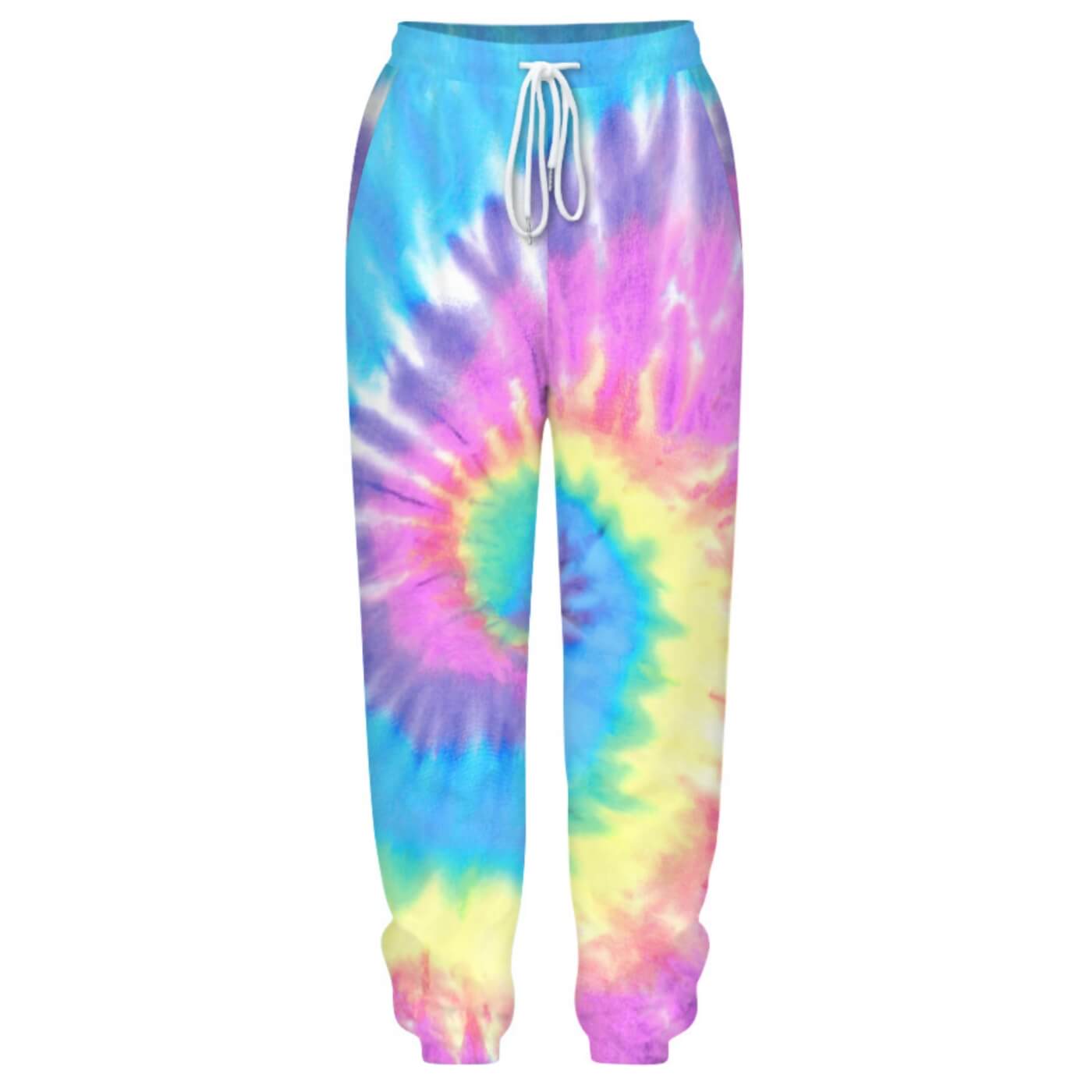 Hummingbird Tie Dye Print Drawstring Joggers - Spiral features loose fit with elastic waistband and cuffed hem, an adjustable drawstring and side pockets. Perfect for any daily activities from workout to casual lounging. Digital printing technology keeps tie dye patterns intact after wear and tear. Complete the look with a sweatshirt, sports bra, crop top, crop tank and more because they go with almost anything in your closet!
