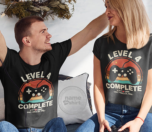 Personalized 4th Anniversary Gamer Level T-Shirt