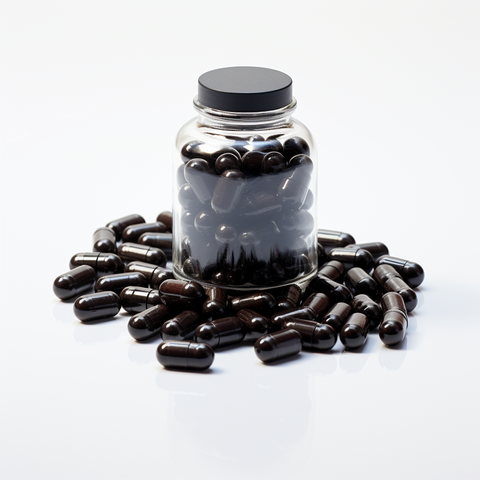 shilajit capsules in a glass jar