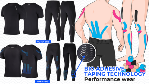 detailed example of where the kinesiology tape is placed on wavewear tops