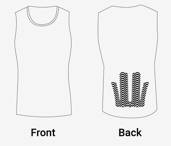 a diagram showing where on the back the kinesiology tape is placed in the tops of waverers compression tops