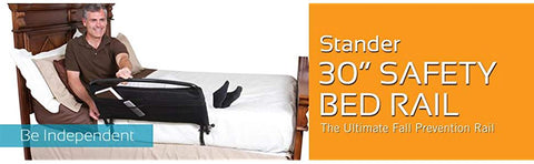 Stander 30" Safety Adult Bed Rail & Padded Pouch- Home Elderly Bedside Safety Rail + Swing Down Assist Handle