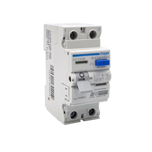 Hager Cd240b 40a 2p 2 Pole 30ma Ac Inter Differential Residual Current