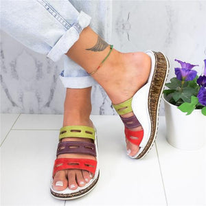 women's chic three color stitching sandals