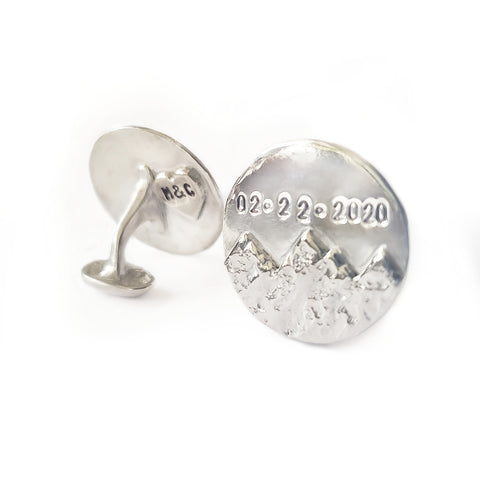 Mountain Scene Cuff Links with Custom Wedding Date and Couple's Initials 