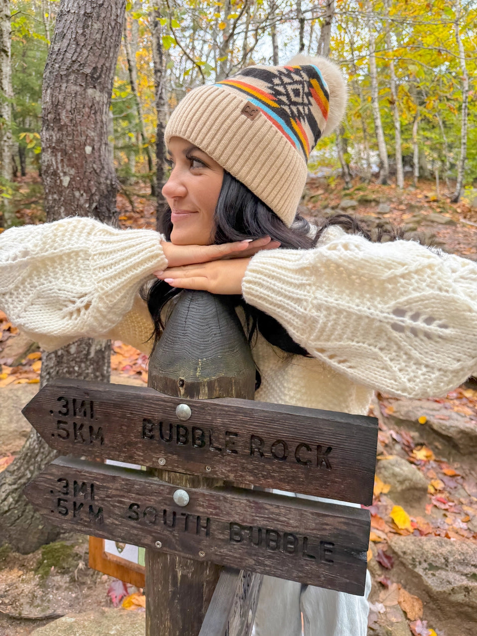 Aztec Patterned C.C Pom Beanie