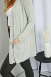 Sunday Morning Full Size Open Cardigan with Pockets in Sage