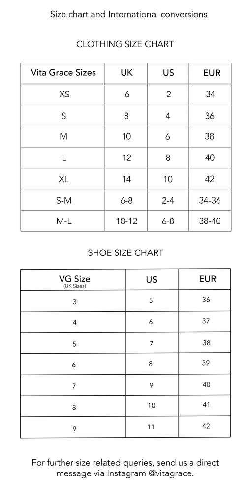 International Size Chart – Vita Grace
