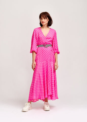 ESSENTIEL PINK WRAP POLKA DOT DRESS