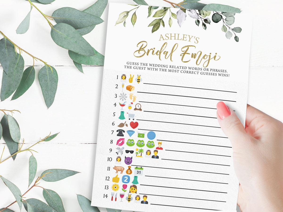 Eucalyptus Bridal Emoji Pictionary Editable Template | Instant Downloa ...