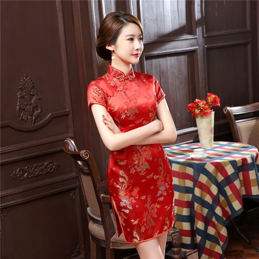 red satin chinese dress