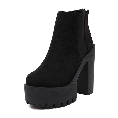 black ankle boots thick heel