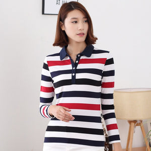 women's long sleeve striped polo shirts