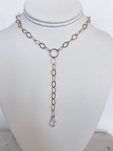 Oval Link & Crystal Y Necklace