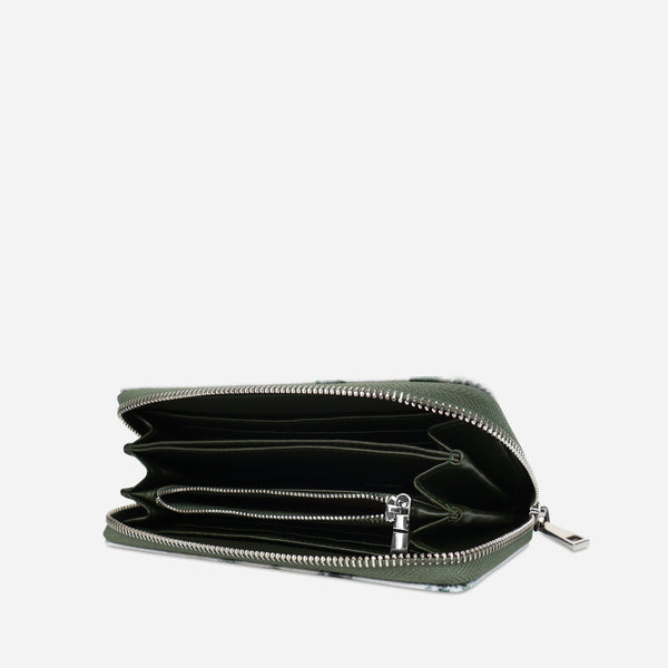 Zip Around Wallet Purse - Forest Green Leaf Leather | THAMON