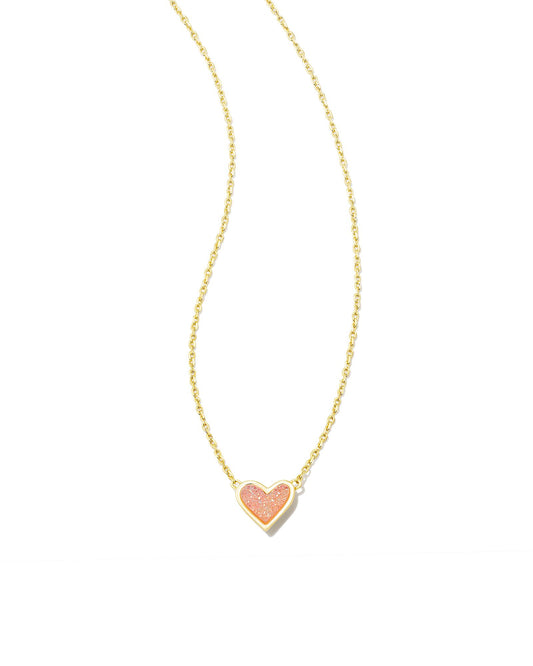 Ari Heart Rose Gold Pendant Necklace in Light Pink Drusy