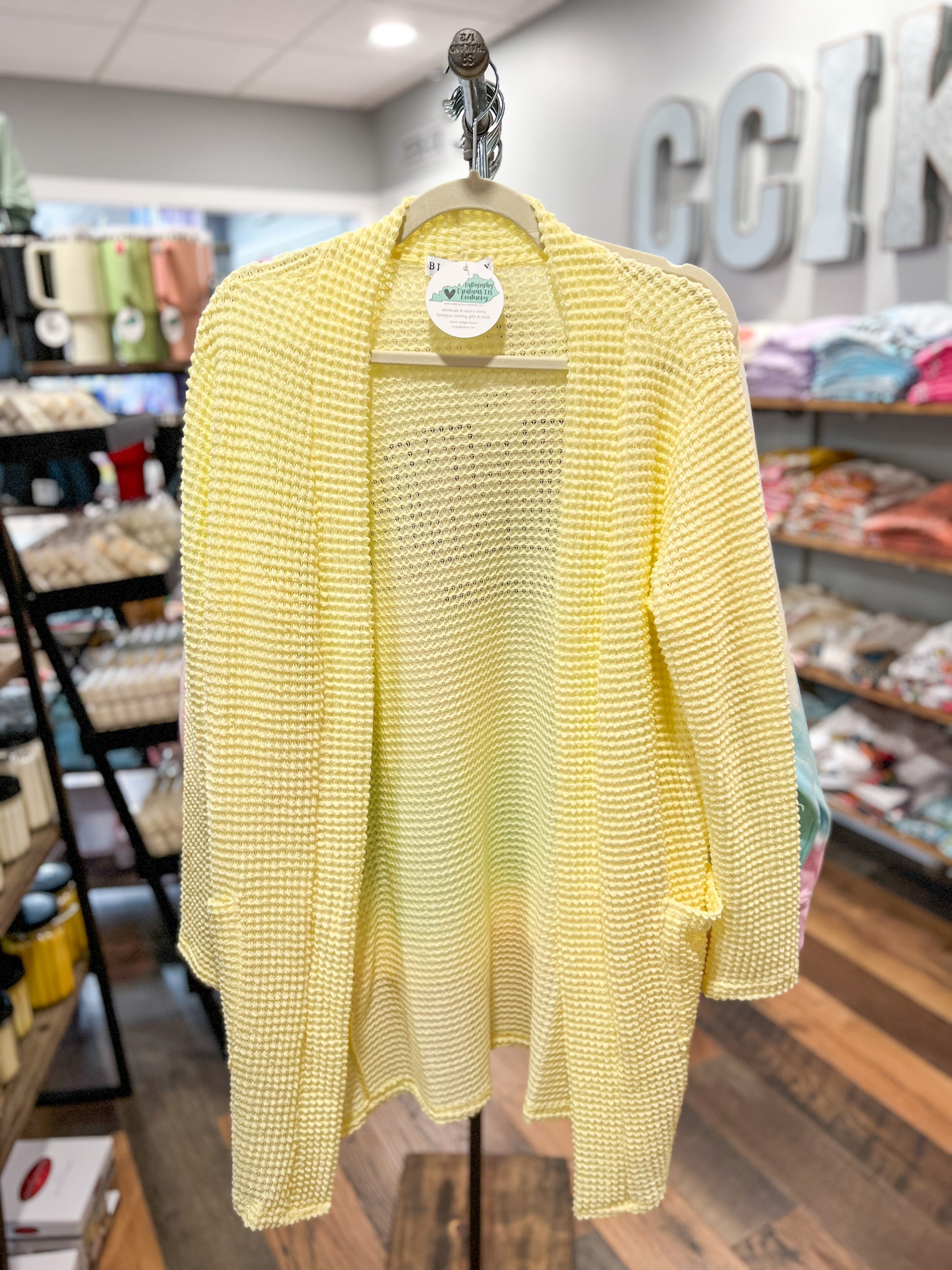 Pastel Yellow Thin Waffle Cardigan – Calligraphy Creations In KY