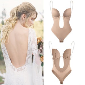 Strapless Body Shaper U Plunge Backless Bodysuit Shapewear For Low Back Bridal Dress Transparent Strap Plus Size Tummy Control Shapewear