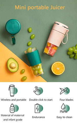 Portable Juicer Blender Cup Rechargeable Wireless Smoothie Squeezer - Pink, Blue, Green & White