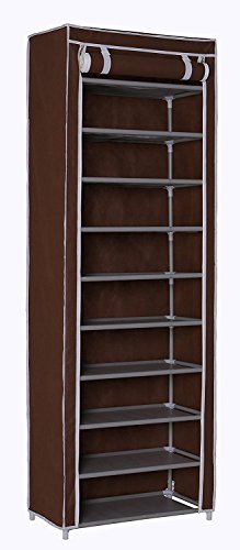MULSH Shoe Rack Shoe Storage Organizer 10-Tier Shoes Case Unit with Dustproof Non-Woven Fabric Cover 30 Pairs Shoe Tower Standing Storage Organizer in Black,24.2”W x 12.4” D x 68.3”H (Brown)
