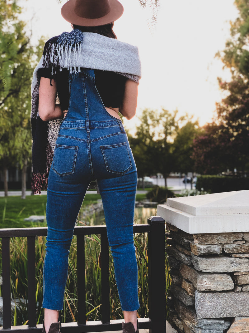 fitted denim overalls